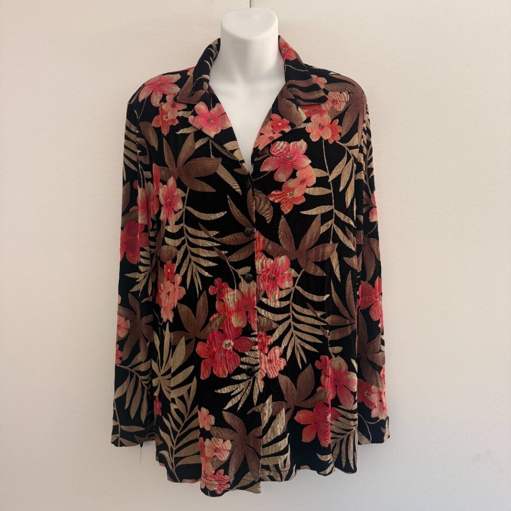 Dressbarn Y2K Black Coral Floral Slinky Blouse | M - Picture 4 of 10